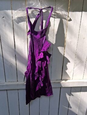 Bebe Vibrant Purple Ruffle Halter top-silk